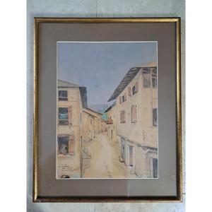 Charles Poulleau , Une rue de la Seyne sur Mer , Aquarelle , 1906 . 
