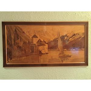 Pierre Rosenau, Chillon Castle, Marquetry, Early 20th Century. 