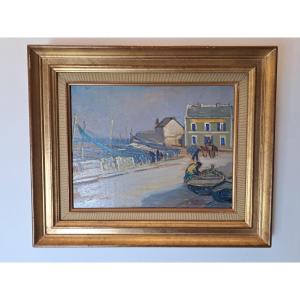 Juliette Prin , Port breton , Huile sur panneau , XX°. 