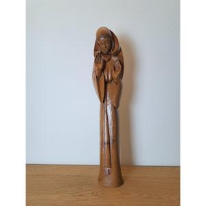 A. Larène , Vierge , Bois massif , Daté 1955 . 