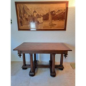 Table Renaissance , Noyer sculpté , En partie XVI°, XIX°. 