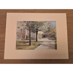 Alfred Louis Andrieux , Vue d'un parc , Aquarelle , Fin XIX°. 