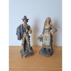 Bernard Bloch , Couple de napolitains , Terre cuite , XIX°. 