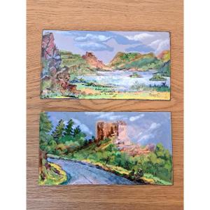 Paire de plaques en émail de Limoges , att à Maxime Monnerie , Début XX°. 