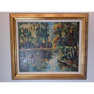 Calvin , Paysage à la rivière , Huile sur toile , XX°. 