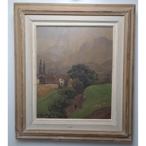 Pierre Albert Bégaud , Paysage mouillé , Pays Basque , Huile sur panneau , XX°. 