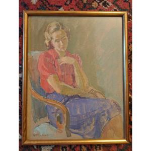 Femme assise , Gouache , Signé , XX°. 