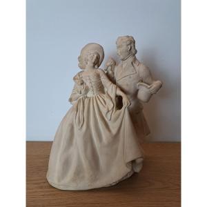 Armand Godard , Couple d'amoureux , Groupe en terre cuite , XX°. 