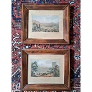 Paire de cadres , Placage d'acajou , Sycomore , XIX°. 