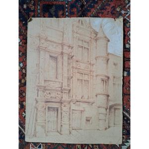 Grand dessin d'Architecture , Hotel de Saint Simon , Angoulême, XX°. 