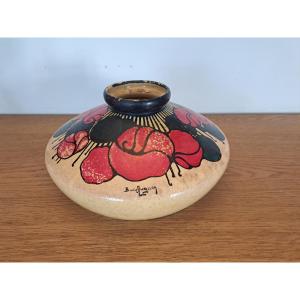 Betzy Augeron , Art Deco Vase , Painted Stoneware , XX°.
