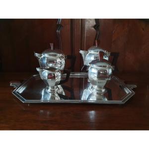 Tea/coffee Set, Art Deco, Silver-plated Metal, 20th Century. 