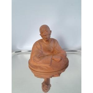 Gaston Hauchecorne, Bust Of A Chinese Man, Terracotta, Early 20th Century.
