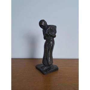 Achille Leys, *woman With A Bag*, Bronze, Early 20th Century.