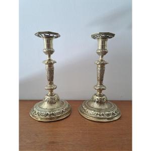 Pair Of Candlesticks, Gilded Bronze, Louis XIV Style, Late 17th/early 18th Century.