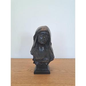 Eugène Marioton , Buste de la Vierge , Mater Dolorosa , Bronze patiné , XIX°. 
