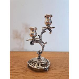 Allemagne/Autriche , Bougeoir au putto , Rocaille , Argent massif , XX°.
