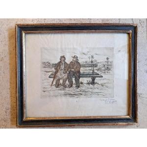 Jean François Raffaelli, *la Discussions*, Engraving, Late 19th Century.