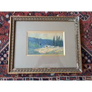 Raoul Van Maldère , Paysage provençal , Aquarelle , Début XX°.