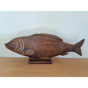 Grand poisson , Bois sculpté , Art Déco , Début XX°.