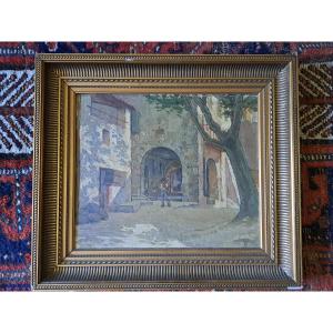 A Street In Collobrières, Oil On Cardboard, Early 20th Century.