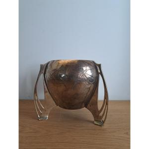 WMF , Vase aux libellules , Laiton et cuivre ciselé , Art Nouveau , Fin XIX°/Début XX°. 