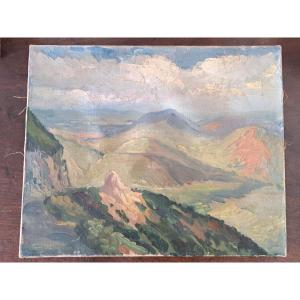 Pierre Valade , Les Monts d'Auvergne , Huile sur toile , XX°.