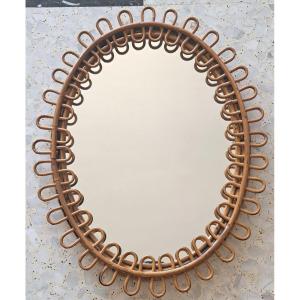 Attribué à Franco Albini , Miroir ovale en rotin et bambou , Année 50/60 .