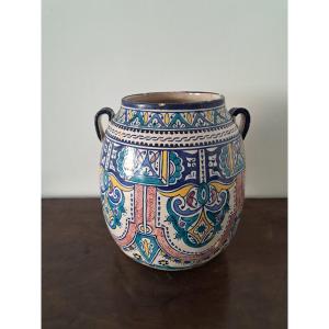 Morocco, Ach Pottery, Vase With Two Handles, Fez, Early 20th Century.