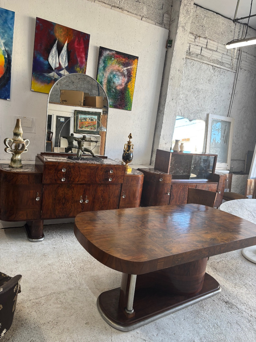Art Deco Table In Marquetry Walnut