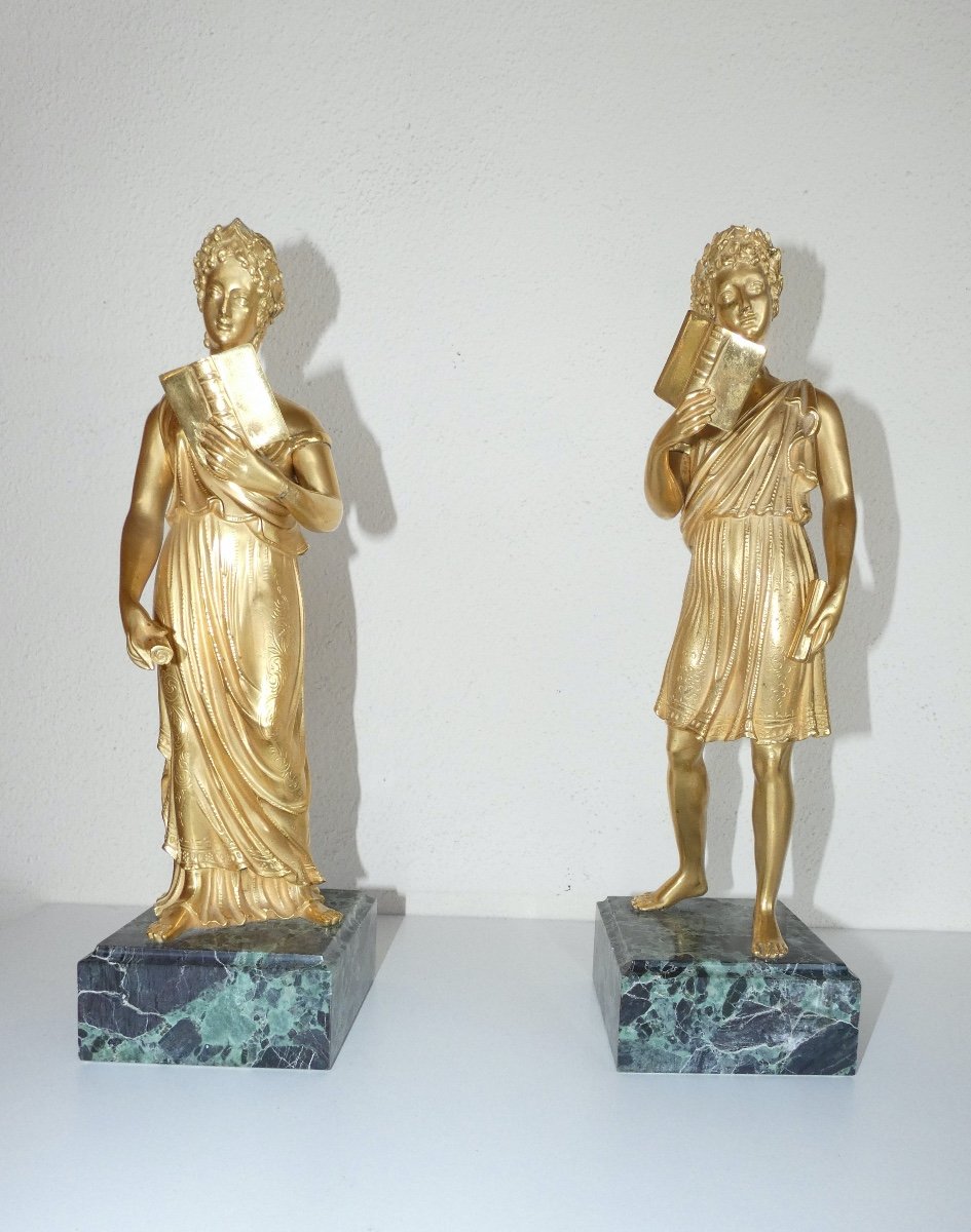 Gilt Bronze Statues - Couple - Empire Period-photo-4