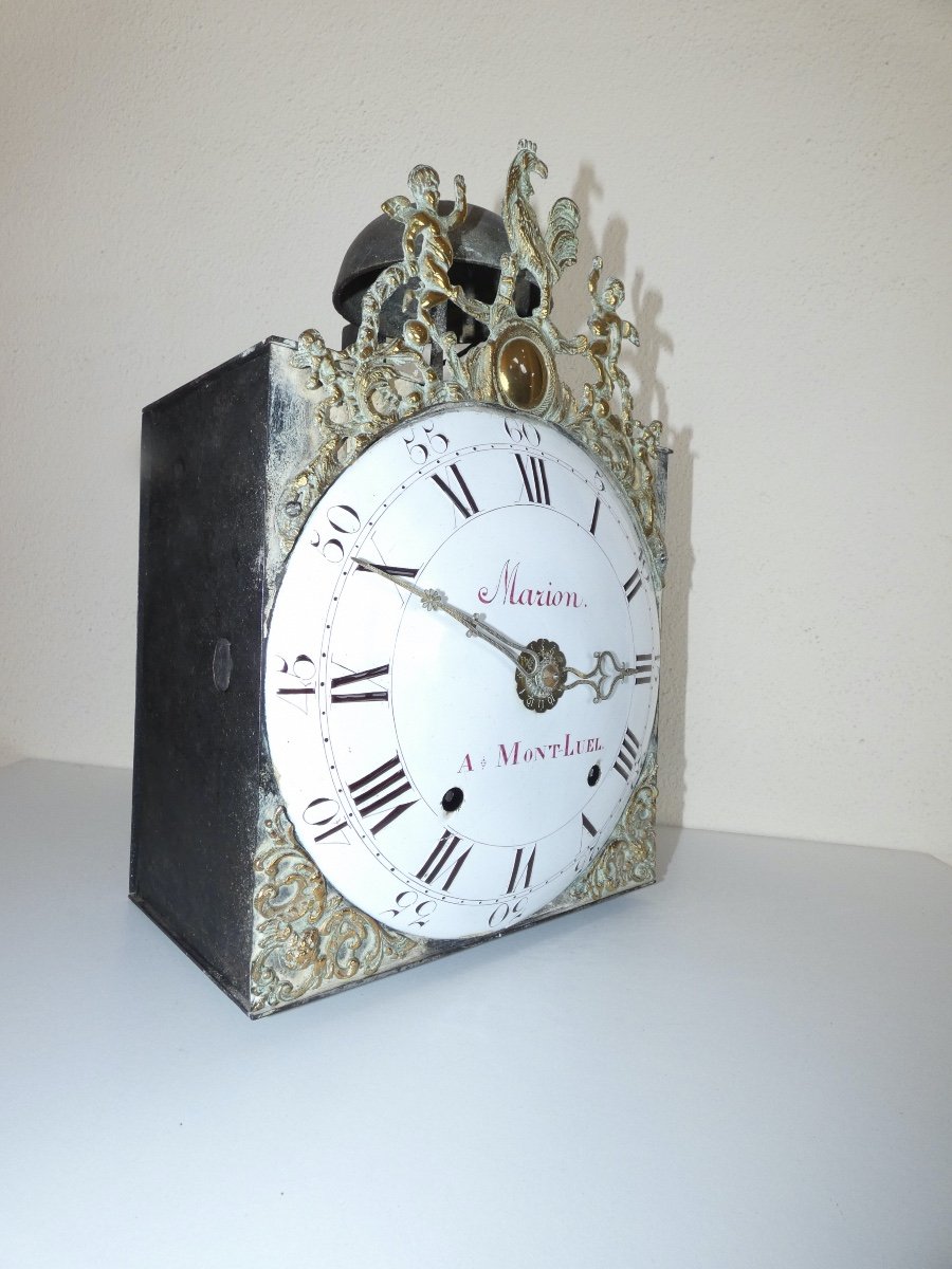 Pendule Horloge Comtoise A Coq 18eme Siecle Signee En Rouge Révolutionnaire-photo-2