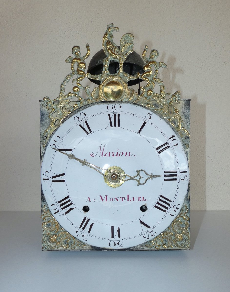 Pendule Horloge Comtoise A Coq 18eme Siecle Signee En Rouge Révolutionnaire