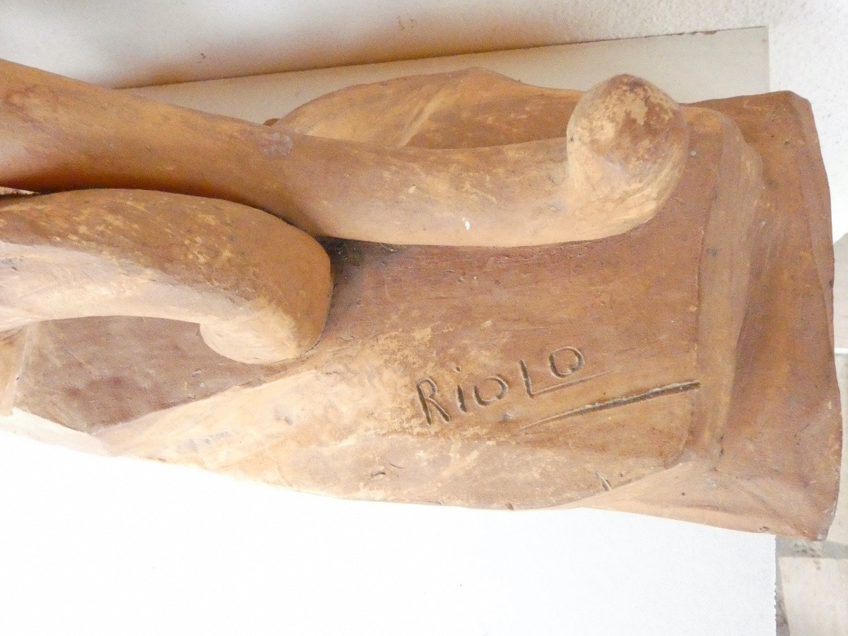 SCULPTURE EN TERRE CUITE REPRESENTANT UNE PANTHERE SIGNEE RIOLO ART DECO ART NOUVEAU-photo-3