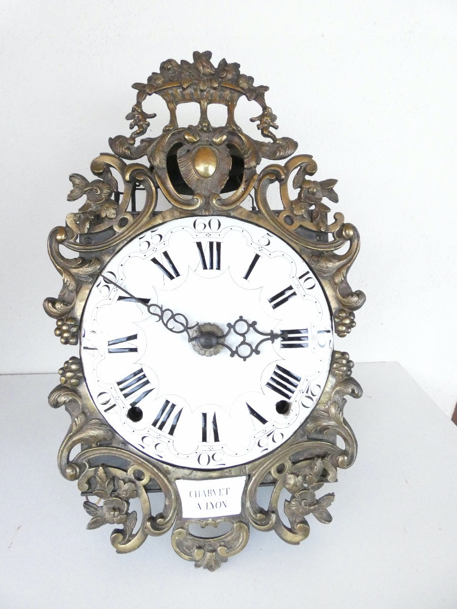 Comtoise Pendulum Clock Signed Charvet In Lyon With Double Pediment-photo-2