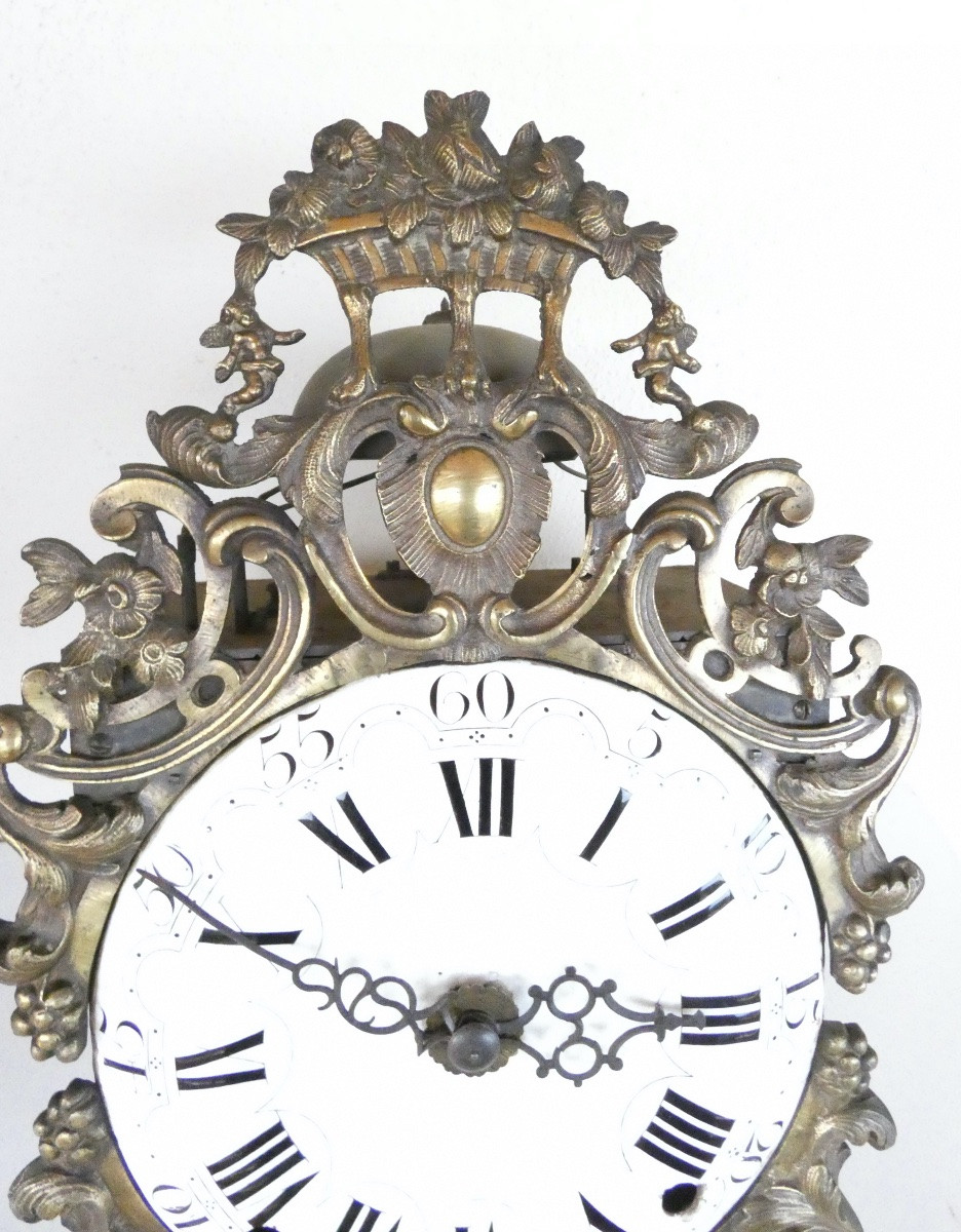 Comtoise Pendulum Clock Signed Charvet In Lyon With Double Pediment-photo-3