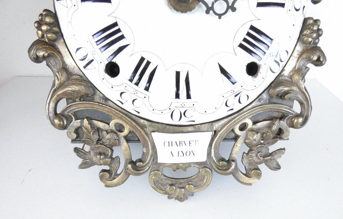 Comtoise Pendulum Clock Signed Charvet In Lyon With Double Pediment-photo-4