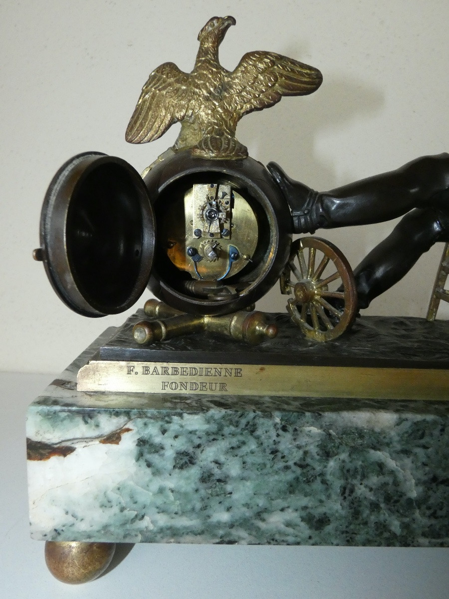 Napoleon Bonaparte Clock In Bronze And Marble Signed Barbedienne Founder-photo-4