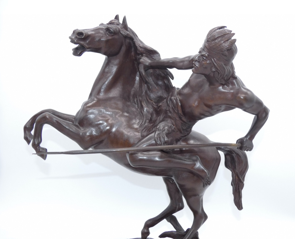 SCULPTURE EN BRONZE SIGNEE LEMOINE REPRESENTANT UN GUERRIER INDIEN A CHEVAL-photo-2