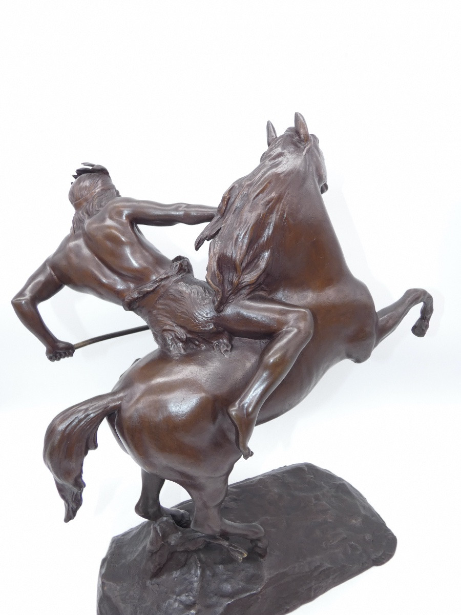 SCULPTURE EN BRONZE SIGNEE LEMOINE REPRESENTANT UN GUERRIER INDIEN A CHEVAL-photo-4