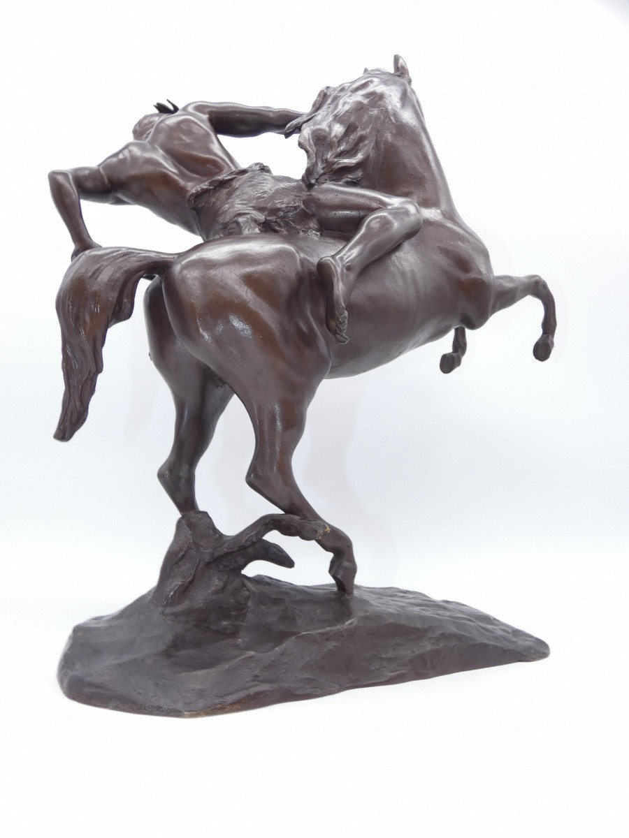 SCULPTURE EN BRONZE SIGNEE LEMOINE REPRESENTANT UN GUERRIER INDIEN A CHEVAL-photo-5