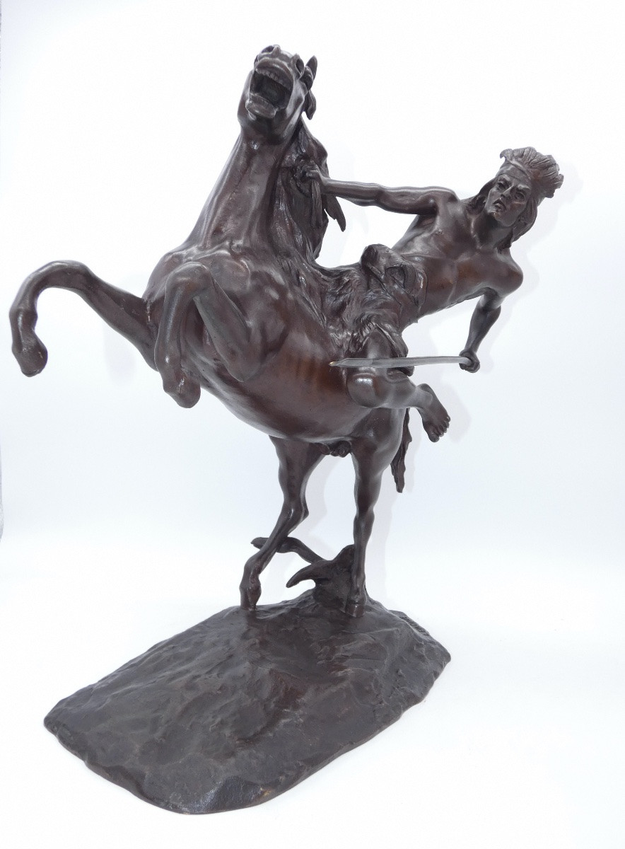 SCULPTURE EN BRONZE SIGNEE LEMOINE REPRESENTANT UN GUERRIER INDIEN A CHEVAL-photo-6