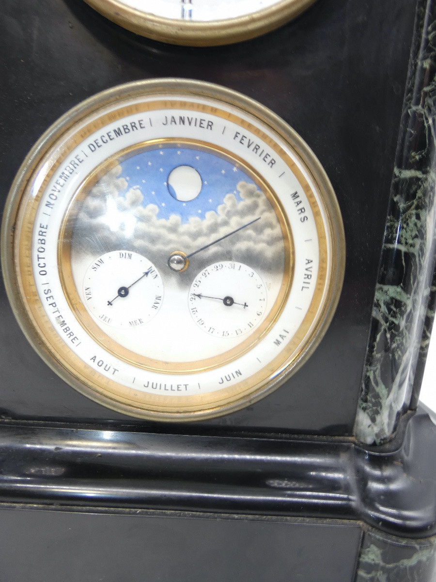 PENDULE A COMPLICATIONS ET PHASES DE LUNE EN MARBRE NOIR ET GRIS-photo-4