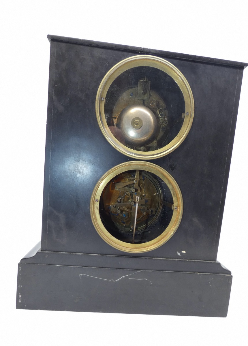 PENDULE A COMPLICATIONS ET PHASES DE LUNE EN MARBRE NOIR ET GRIS-photo-5