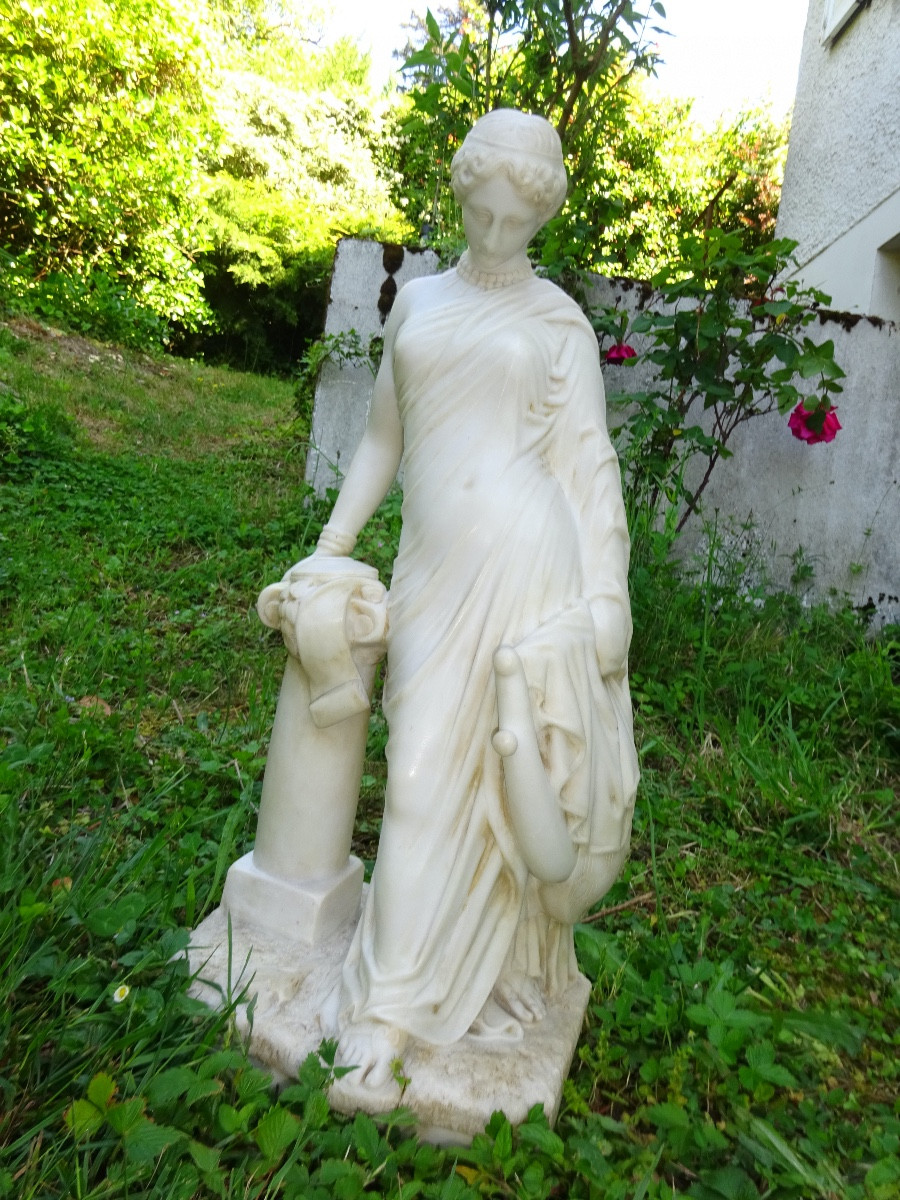 Sculpture In White Carrara Marble Signed Pradier Representing A Woman