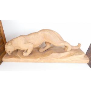 SCULPTURE EN TERRE CUITE REPRESENTANT UNE PANTHERE SIGNEE RIOLO ART DECO ART NOUVEAU