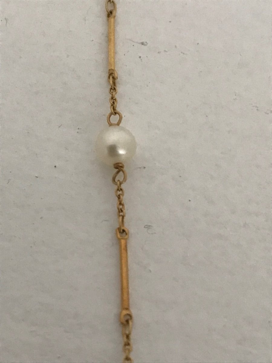 Joli Collier Ras De Cou En Or Et Perles De Nacre -photo-2
