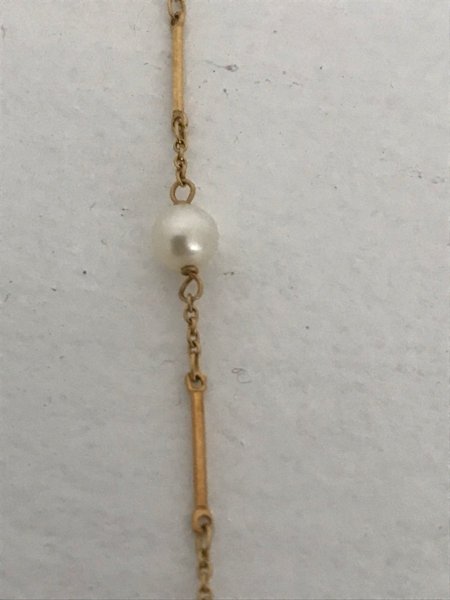 Joli Collier Ras De Cou En Or Et Perles De Nacre -photo-3