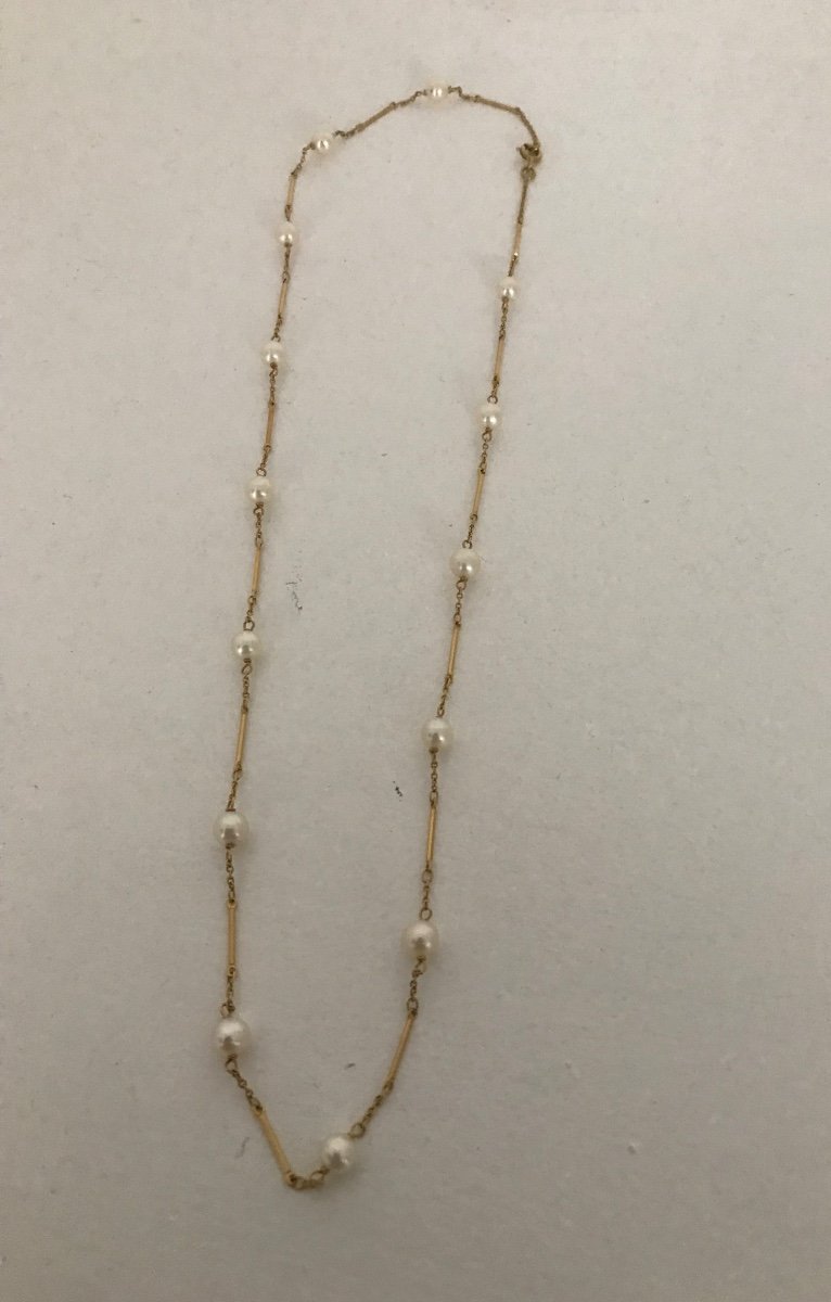 Joli Collier Ras De Cou En Or Et Perles De Nacre 