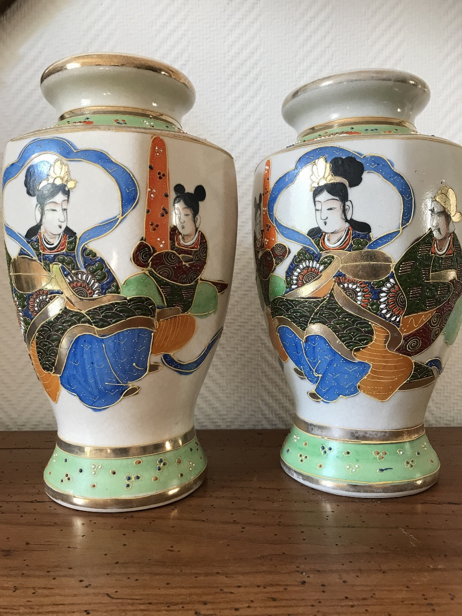 Paire de vases Japonais Satsuma-photo-1